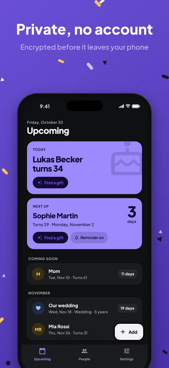 BirthKeeper in dark mode
